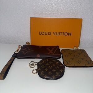 (Louis Vuitton) Tous Brown Monogram Mini Pouch Trio with Gold Hardware
